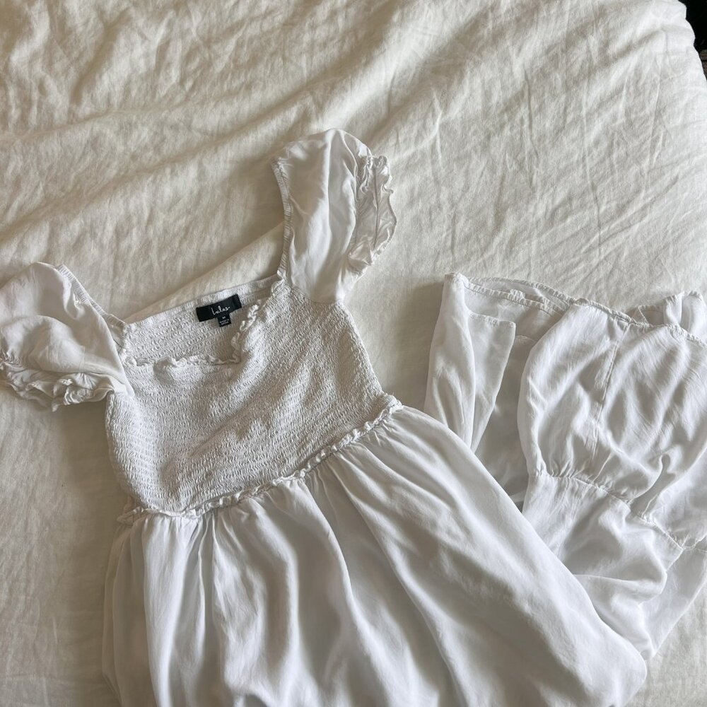 White Smocked Puff Sleeve Maxi Dress - Picture 5 of 6